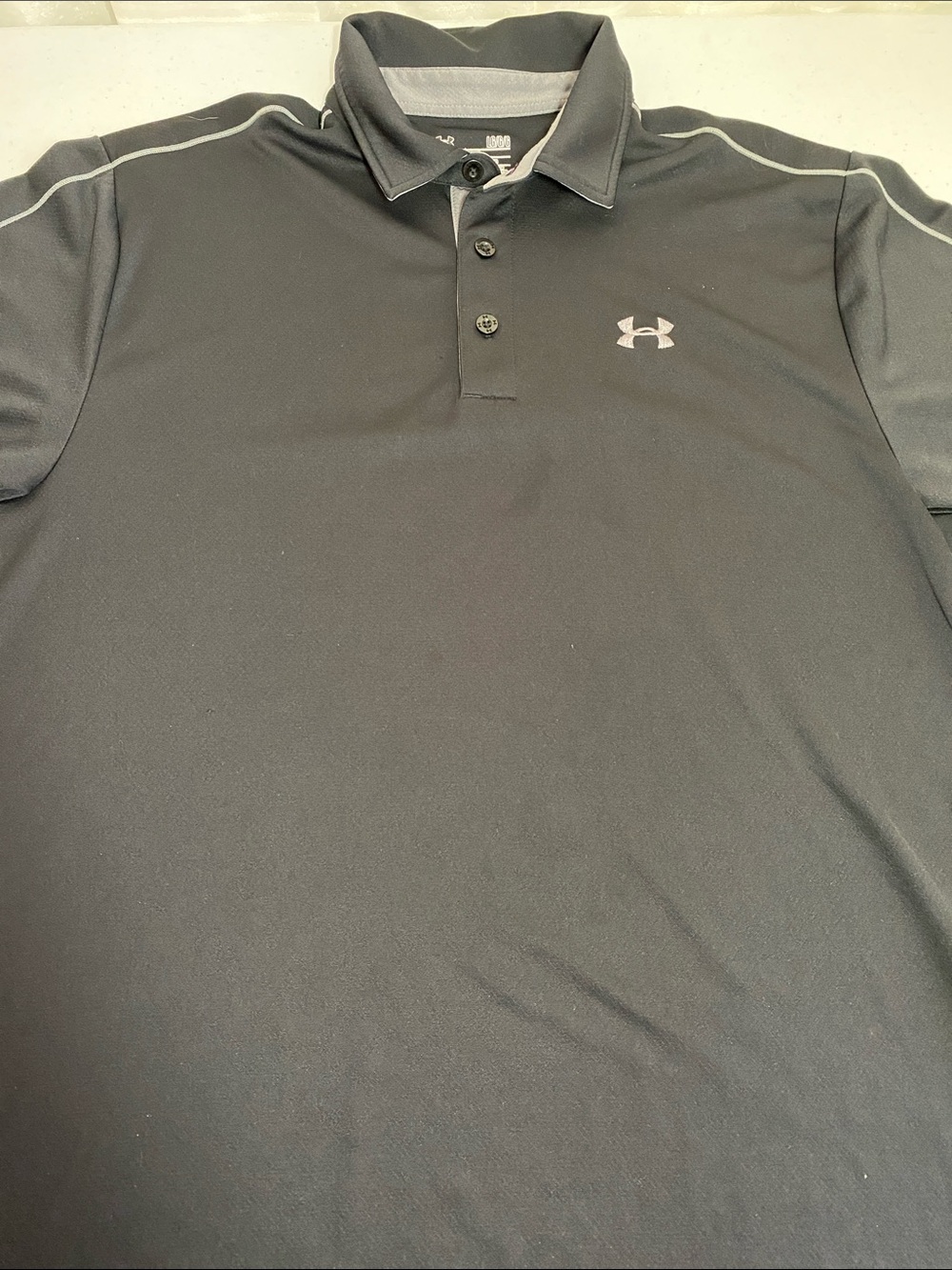 Under Armour Black Polo with Light Gray Logo and Piping